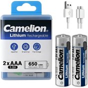 باتری نیم قلمی 2 تایی لیتیوم شارژی کملیون مدل UB-AAA650-PBH2