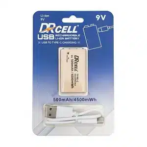 باتری کتابی 9 ولت 500 میلی آمپر قابل شارژ با رابط تایپ سی برند DRCELL